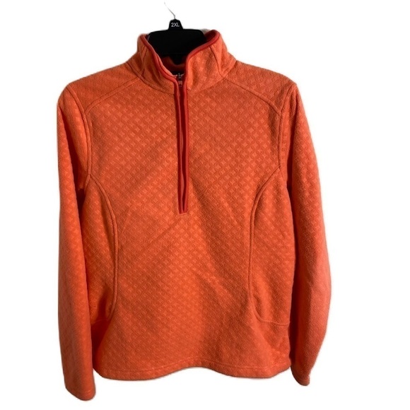 Lands End Fleece Sweatshirt Zip Neck Medium Peach Orange Pink Women’s - Picture 1 of 6